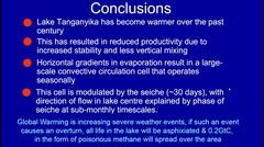 Summary Lake Tanganyika. The total amount of Methane in the hypolimnion represents approximately 2.5% of the total anthropogenic annual GHG emission.