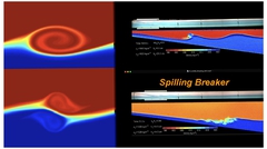 If you increase the depth of the thermocline then you get a spilling breaker. In both in both these situations imagine you are a little creature living on the bottom. it would be  like a hurricane coming across landscape.